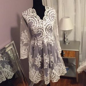 Gorgeous lace dress- with built in grey underneath